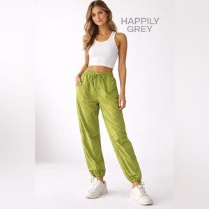 Happily Grey Green Lightweight Jogger Pants Drawstring Waist xs